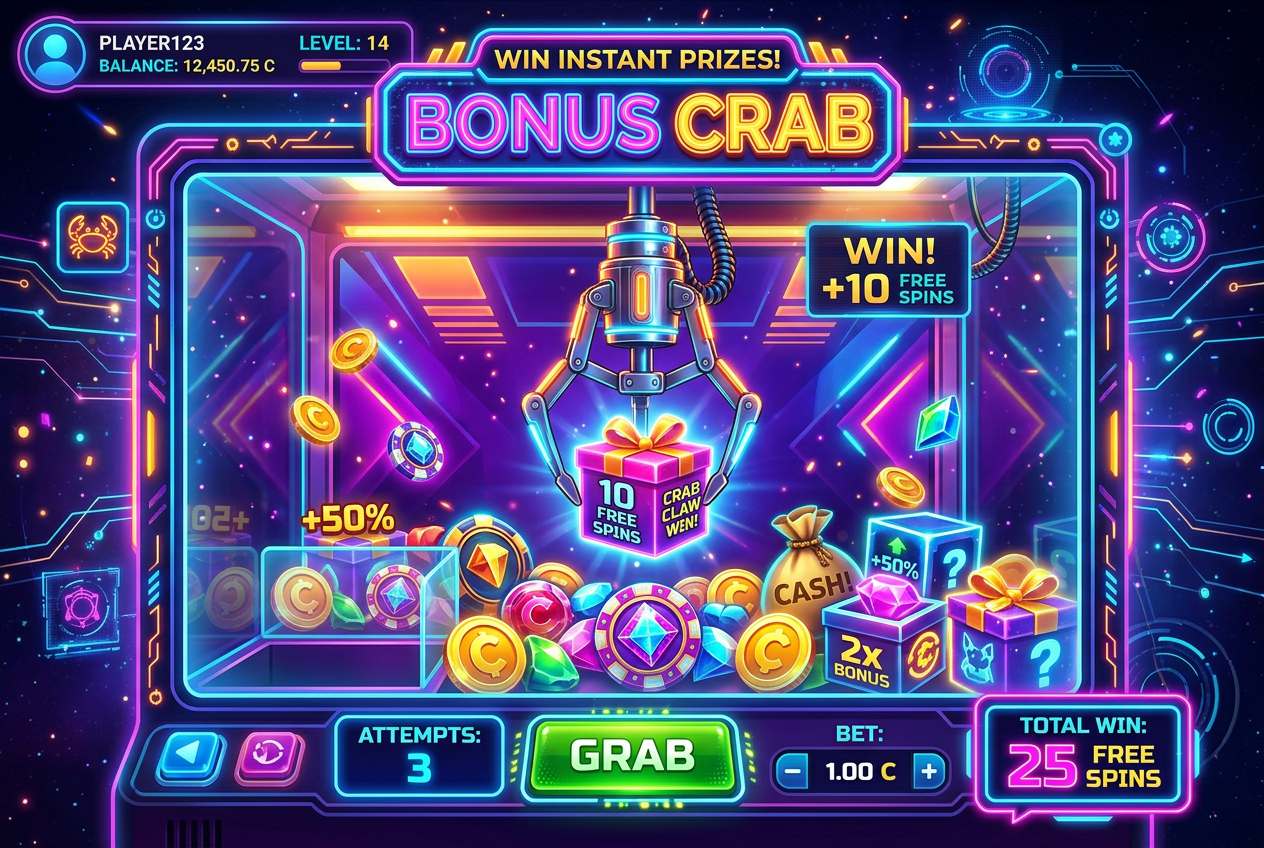 Interfejs mini-gry Bonus Crab z mechanicznym chwytakiem i nagrodami